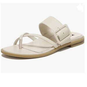 FYS White Thong Flat Sandals Casual Buckle Strap Flip Flops Slip On Walking Shoe